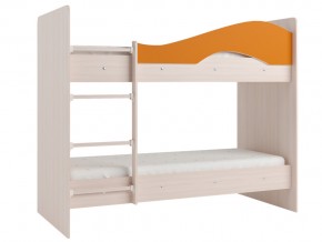 Кровать 2-х ярусная Мая на латофлексах млечный дуб, оранжевая в Троицке - troick.mebel74.com | фото