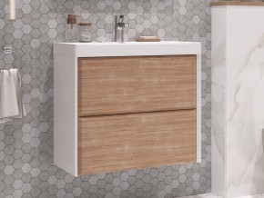 Тумба с раковиной Gesso 70 подвесная белый/дерево в Троицке - troick.mebel74.com | фото 1